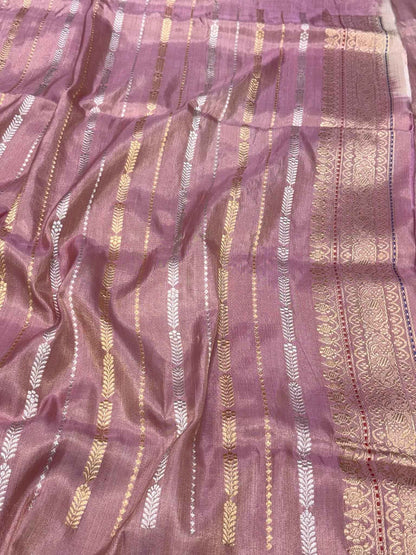 Mauve Pink Pure Mulberry Katan Tissue Silk Handwoven Banarasi Saree - Kadhwa Weave