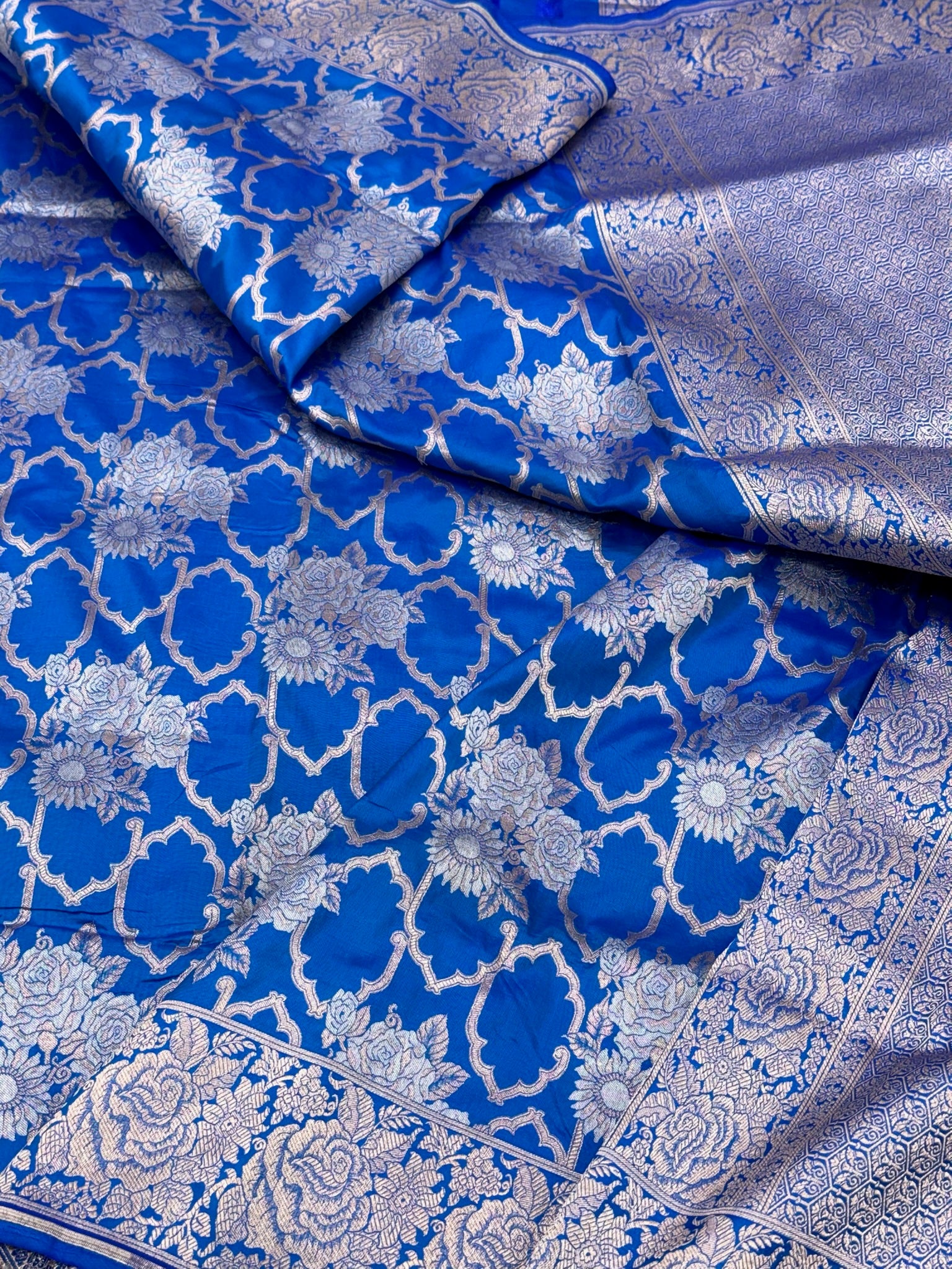 Blue Pure Mulberry Katan Silk Banarasi Handloom Saree