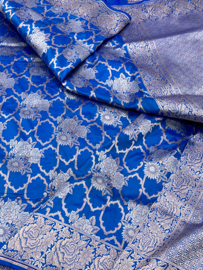 Blue Pure Mulberry Katan Silk Banarasi Handloom Saree