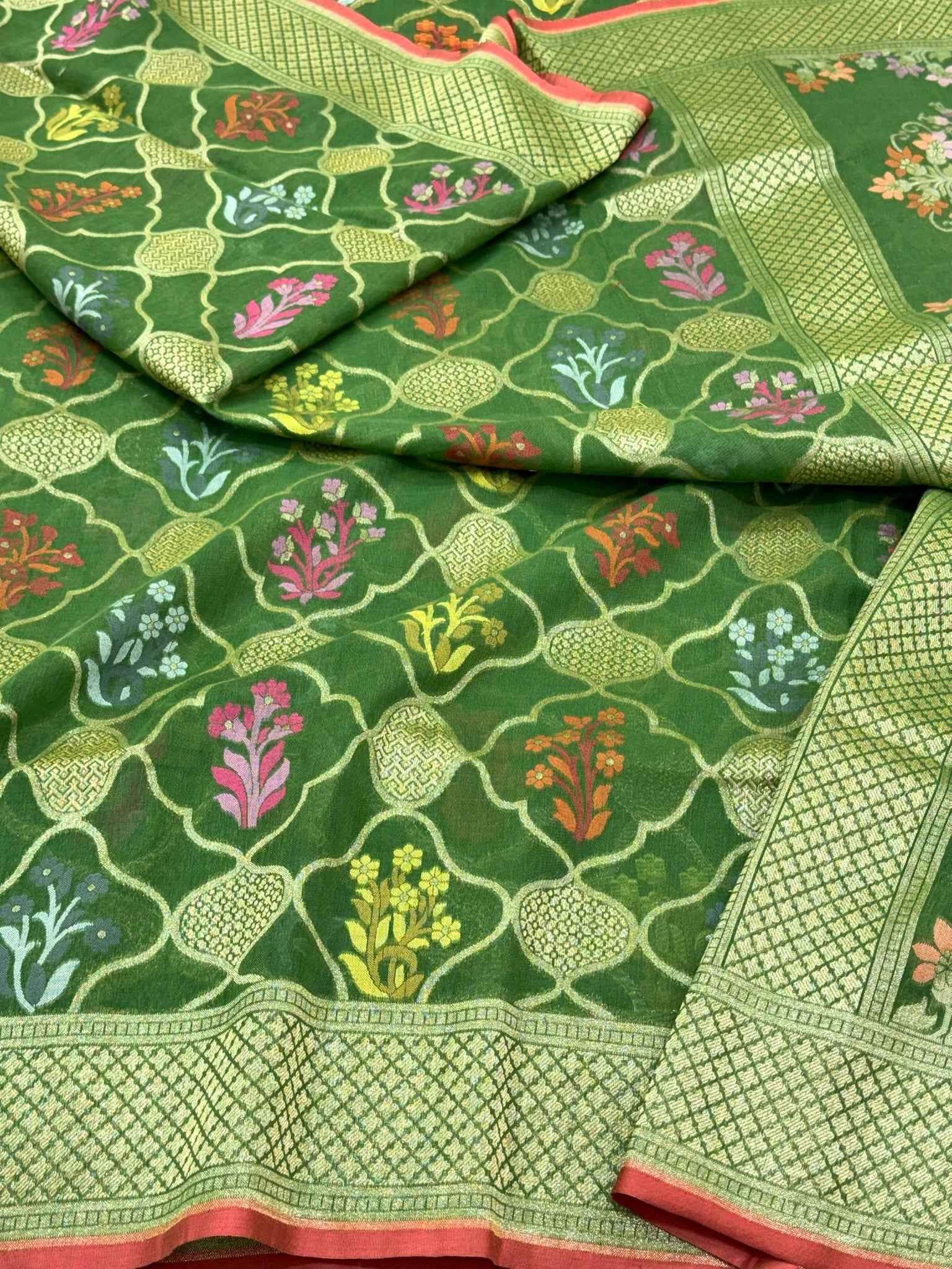 Cream Pure Muslin Cotton Jamdani Handloom Banarasi Saree with Ektara Weave