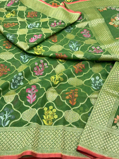 Cream Pure Muslin Cotton Jamdani Handloom Banarasi Saree with Ektara Weave