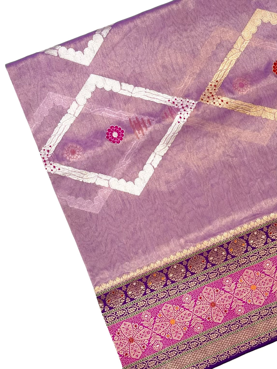 Purple Pure Kora Tissue Handwoven Saree