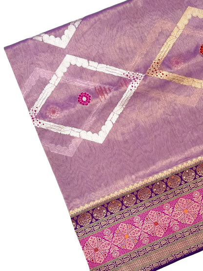 Purple Pure Kora Tissue Handwoven Saree