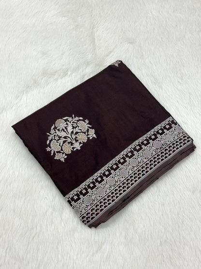 Brown Pure Katan Silk Handwoven Banarasi Saree |Ektara Weave|