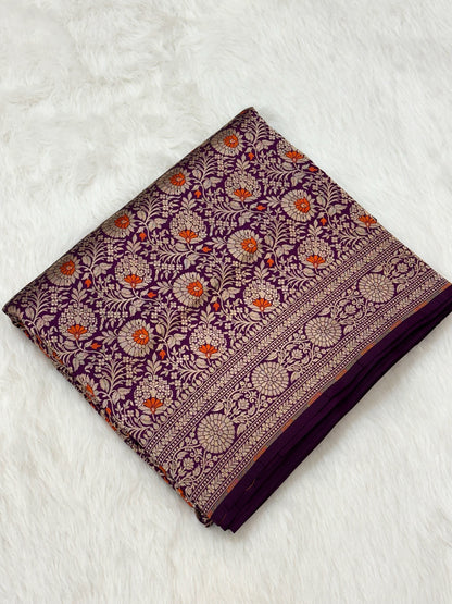 Purple Magenta Pure Katan Silk Handloom Banarasi Saree |Brocade|