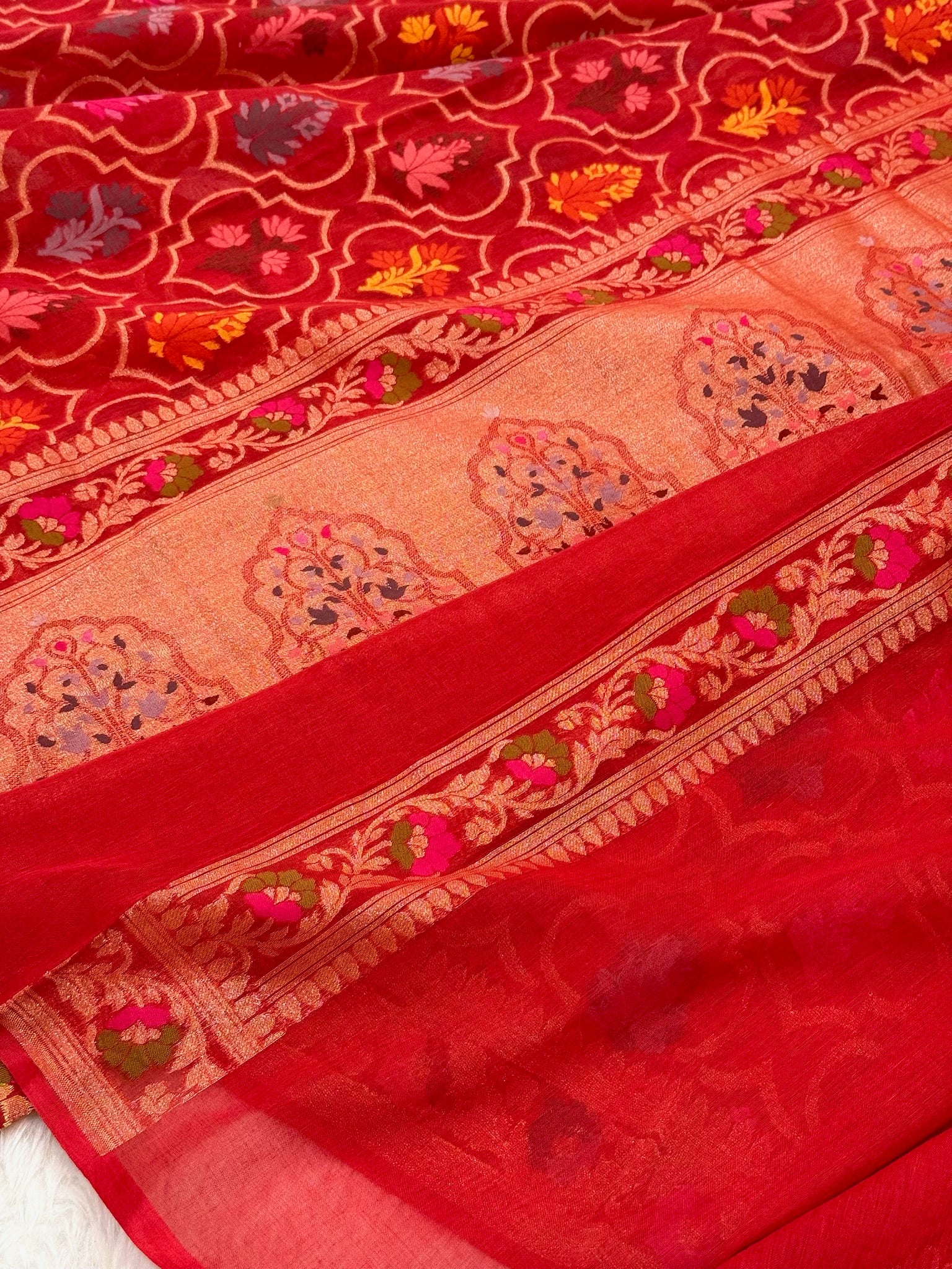 Red Ektara Weave Handloom Jamdani Saree