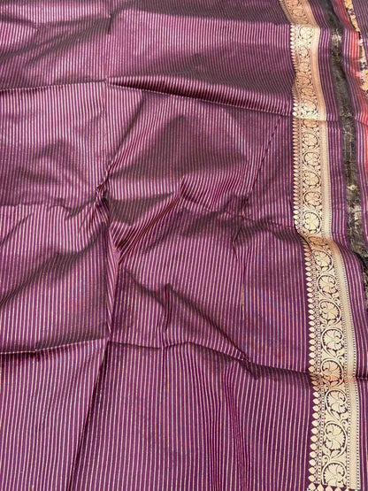 Wine Pure Katan Silk & Pure Mulberry Silk Banarasi Saree - Handcrafted Luxury Handloom Saree