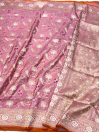 Mauve Brown Pure Mulberry Katan Silk Handwoven Banarasi Saree