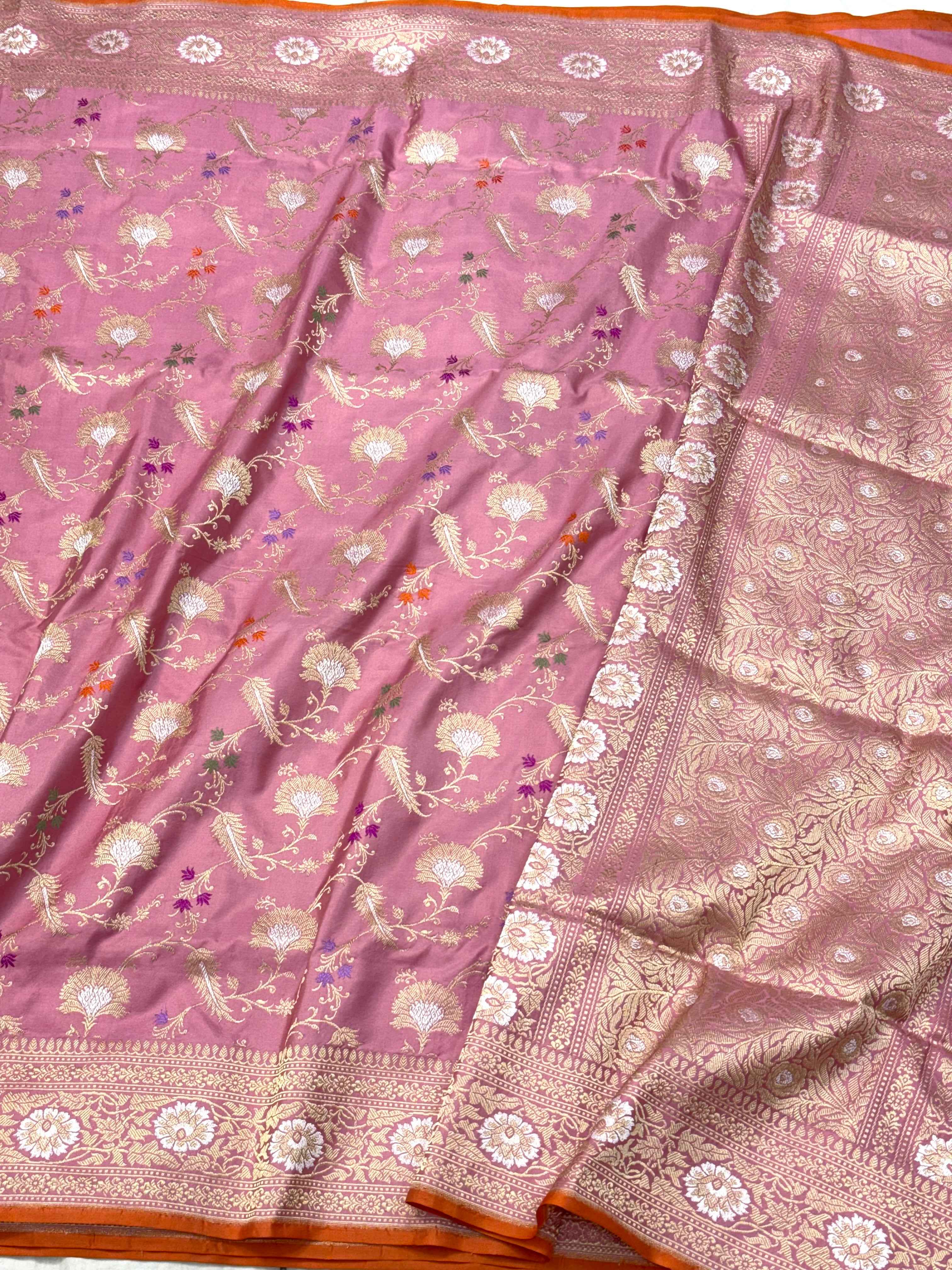 Mauve Brown Pure Mulberry Katan Silk Handwoven Banarasi Saree
