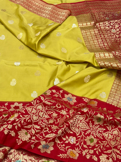 Mehendi Green Pure Mulberry Katan Silk Handwoven Banarasi Saree