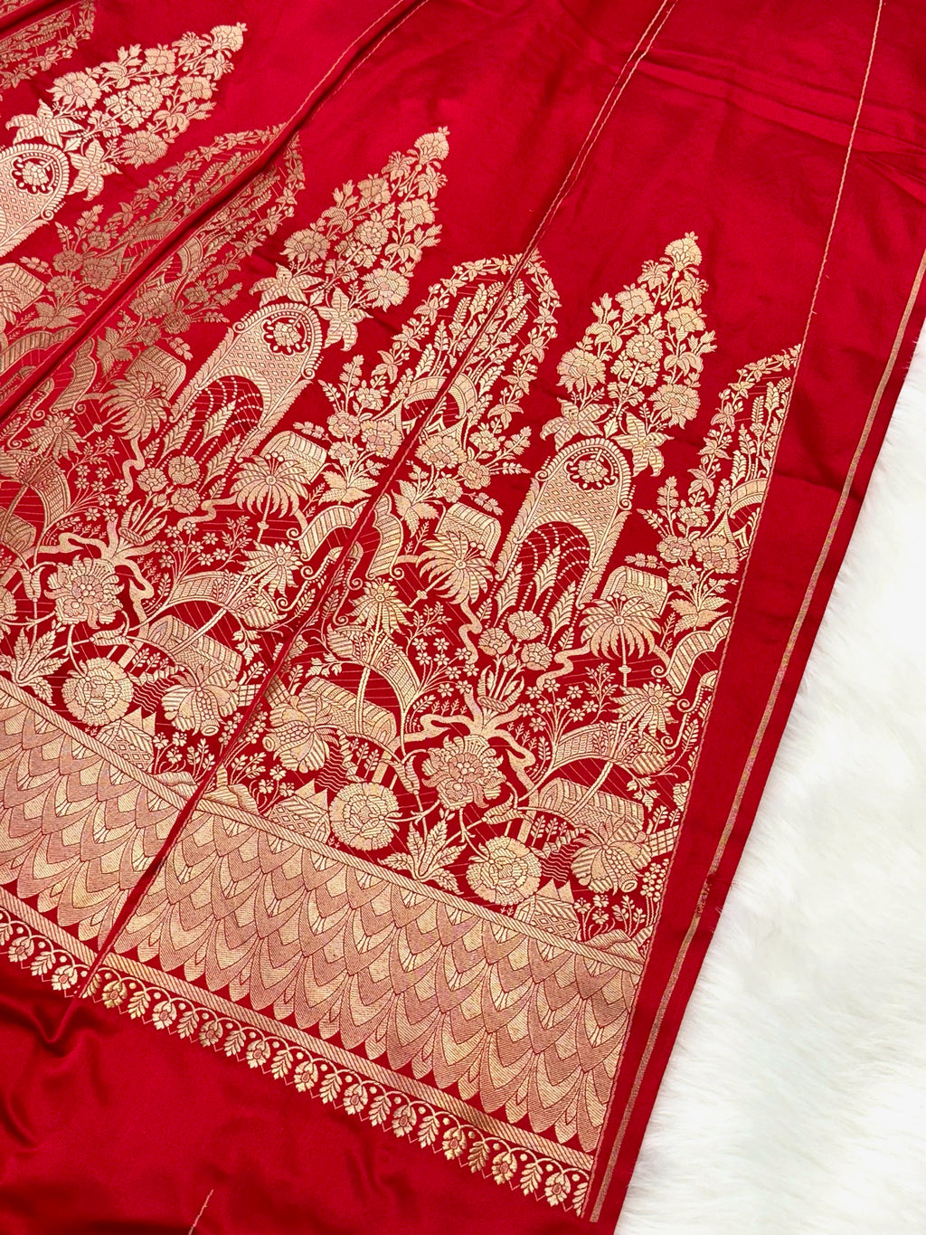 Red Satin Silk Pure Handwoven Lahenga