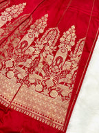 Red Satin Silk Pure Handwoven Lahenga
