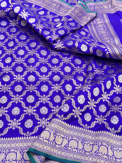 Blue Vintage Handwoven Pure Katan Silk Saree