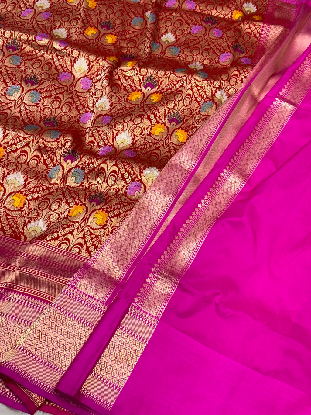 Red Katan Silk Satin Border Pure Handwoven Saree