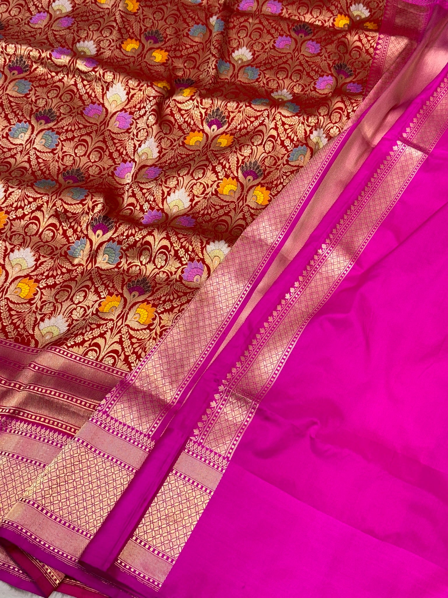 Red Katan Silk Satin Border Pure Handwoven Saree