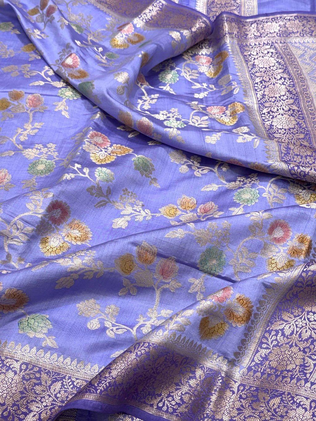 Blue Pure Mulberry Chiniya Silk Handloom Banarasi Saree
