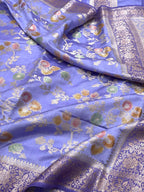 Blue Pure Mulberry Chiniya Silk Handloom Banarasi Saree