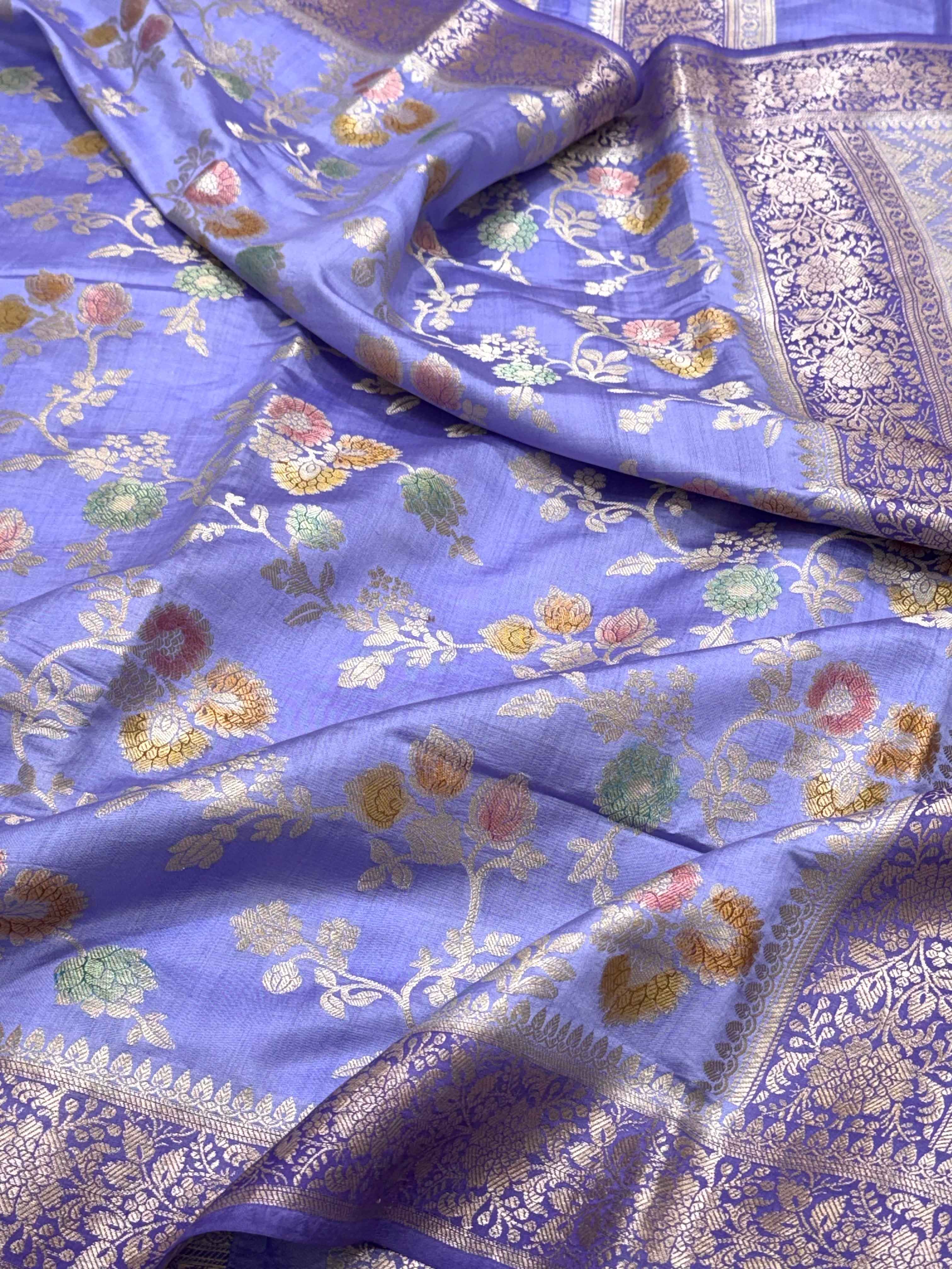 Blue Pure Mulberry Chiniya Silk Handloom Banarasi Saree