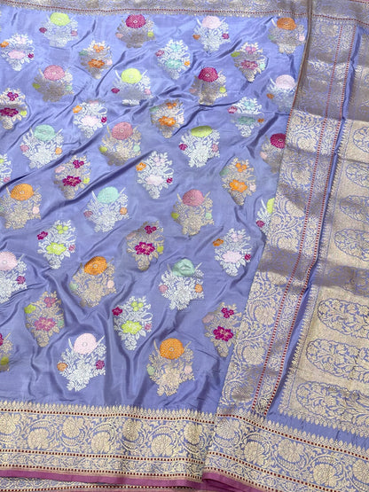 Lavender Pure Mulberry Double Katan Silk Handwoven Banarasi Saree | Kadhwa Weave |