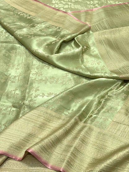 Light Green Pure Katan Silk Handwoven Banarasi Saree