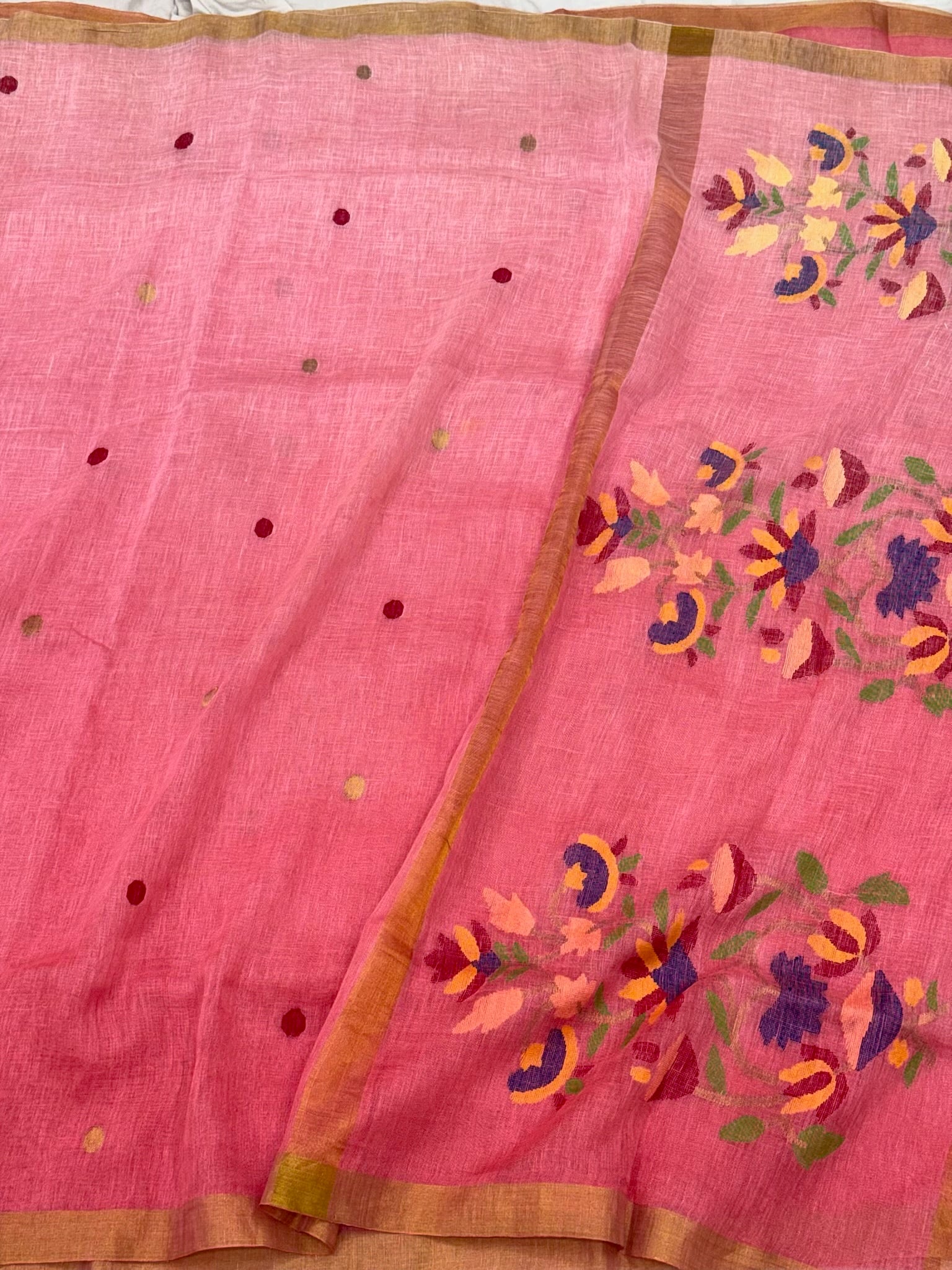 Pink Dual Tone Pure Linen Handwoven | Kadhwa Technique | Banarasi Saree
