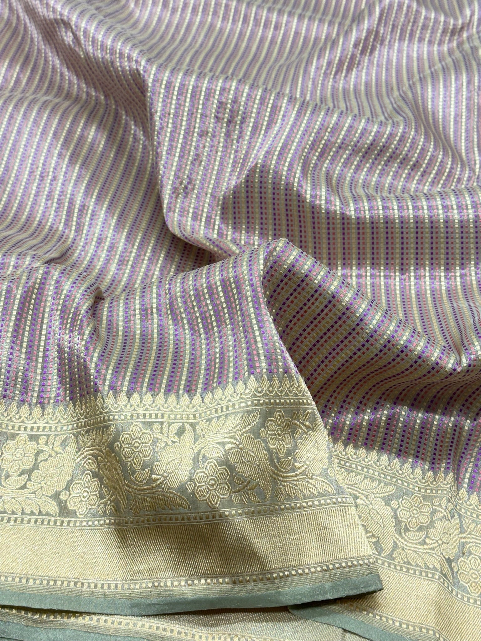 Ivory Pure Katan Tissue Handwoven Banarasi Saree