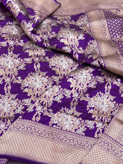 Magenta Purple Pure Katan Silk Handloom Banarasi Saree