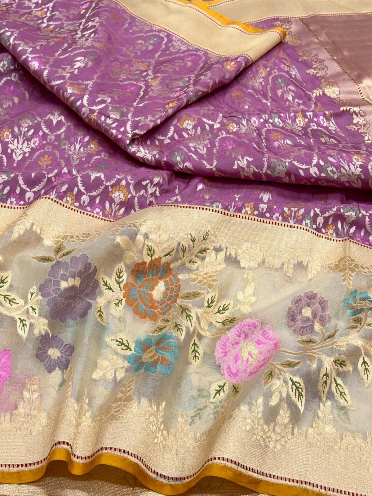 Lilac Pink Pure Mulberry Katan Silk Handwoven Banarasi Saree | Kadhwa Kadhiyal Technique | The Statement Saree