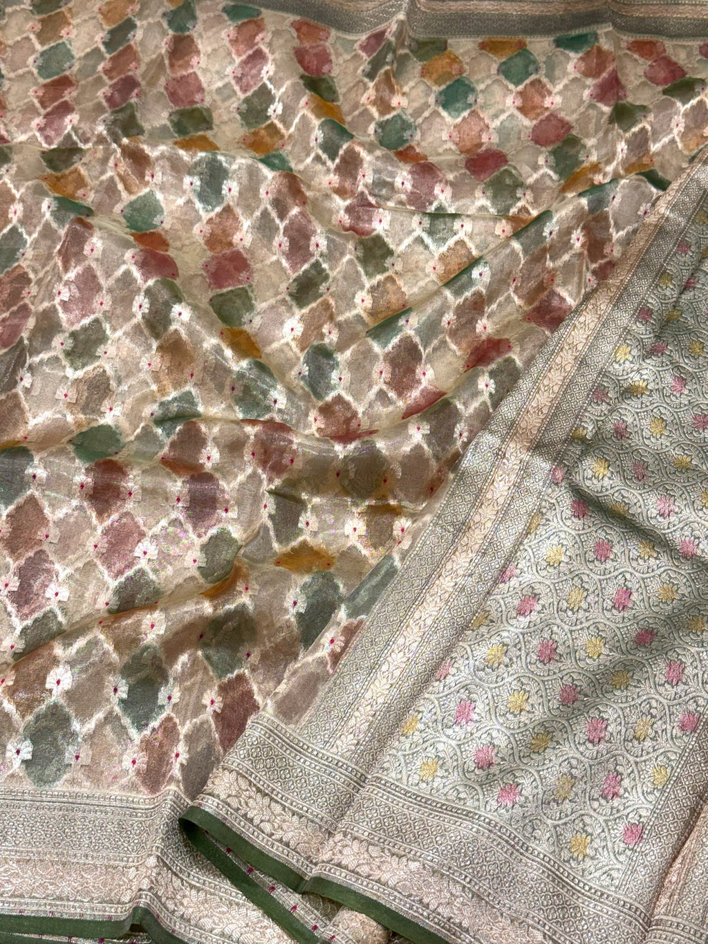 Green Ektara Tissue Pure Handloom Saree