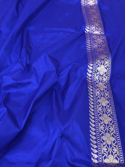 Blue Pure Katan Silk & Pure Mulberry Silk | Kadhwa Technique | Handwoven Banarasi Saree
