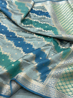 Vintage Aqua Blue Pure Mulberry Chiniya Silk Handloom Banarasi Saree - Rangkat Style