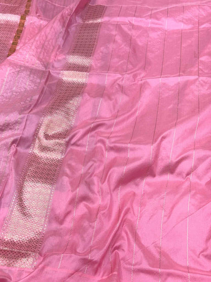 Purple/Pink Pure Katan Silk Saree | Kadhwa Technique | Pure Mulberry Silk Handwoven Banarasi Saree