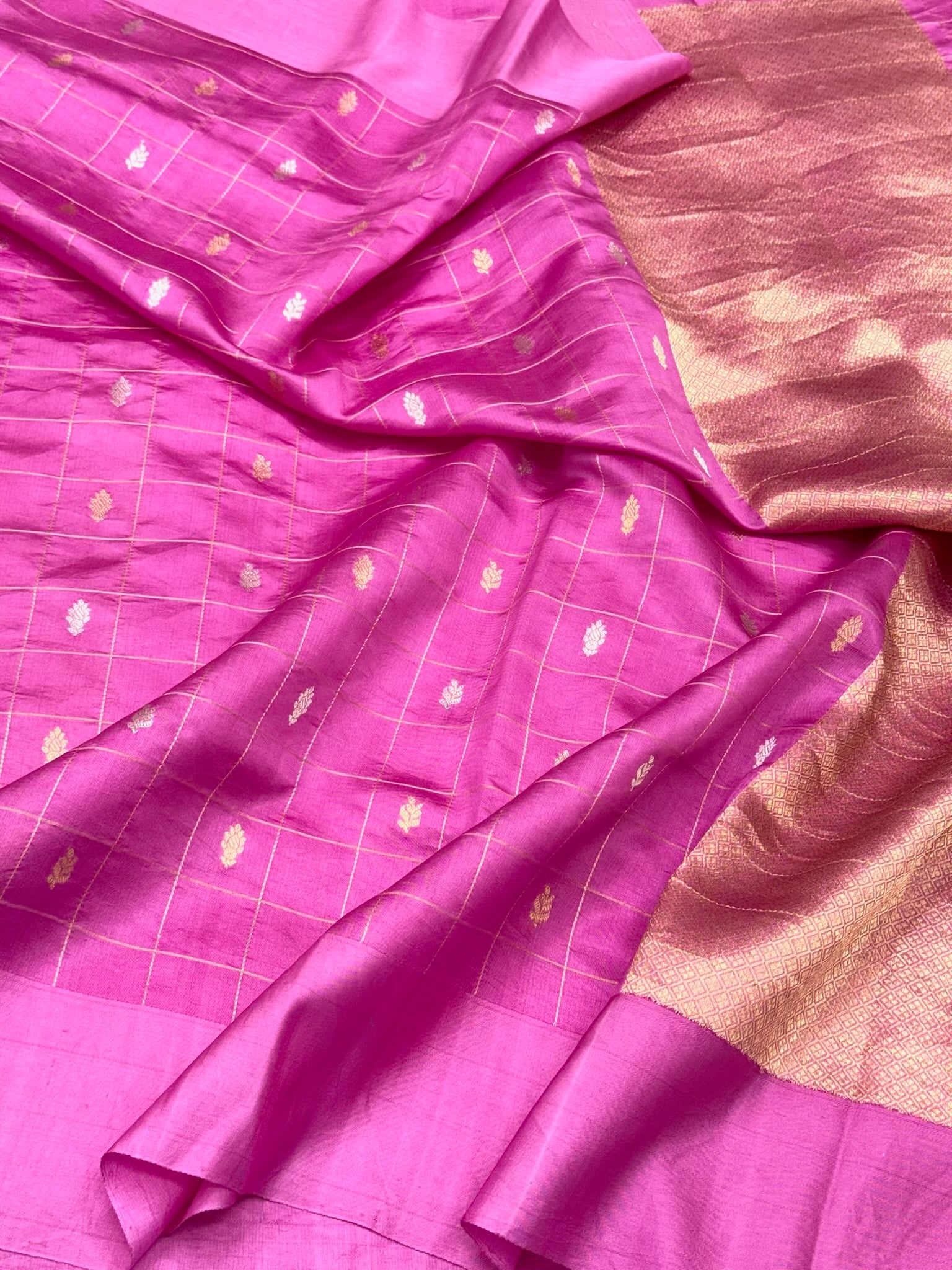 Pink Pure Raw Mango Silk Banarasi | Kadhwa Weave | Handwoven Contemporary Saree