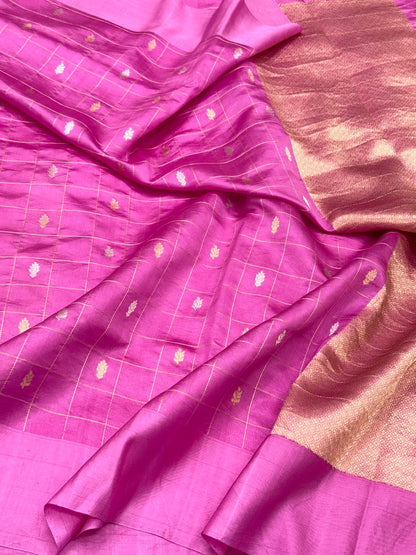 Pink Pure Raw Mango Silk Banarasi | Kadhwa Weave | Handwoven Contemporary Saree