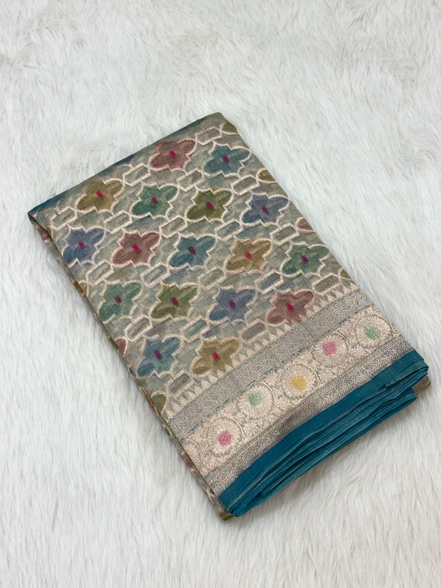 Blue Pure Mulberry Tissue Silk Handloom Banrasi Saree |Ektara Weave|