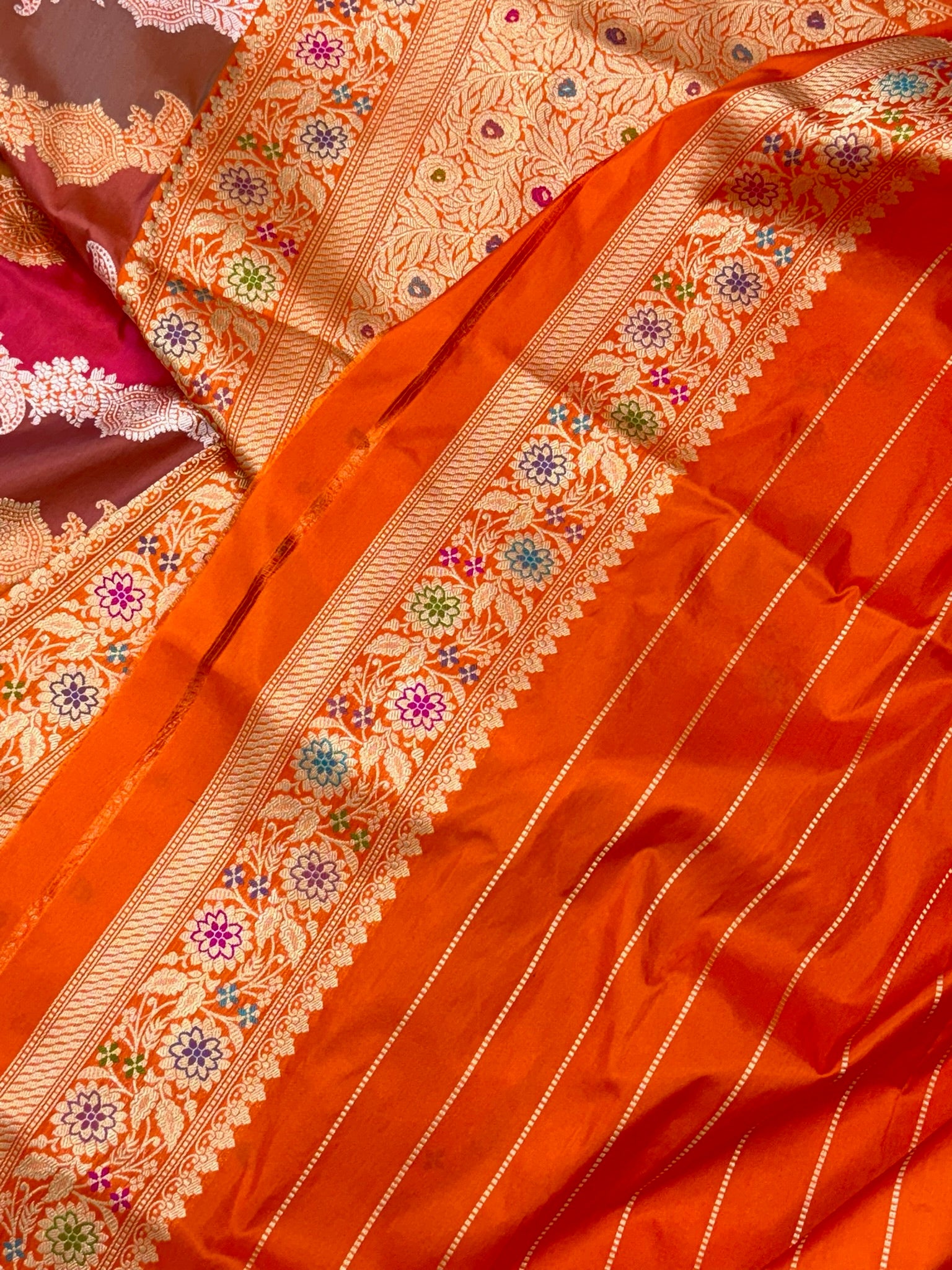 Orange Pure Katan Silk Rangkaat Saree