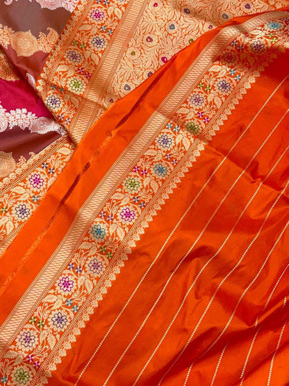 Orange Pure Katan Silk Rangkaat Saree