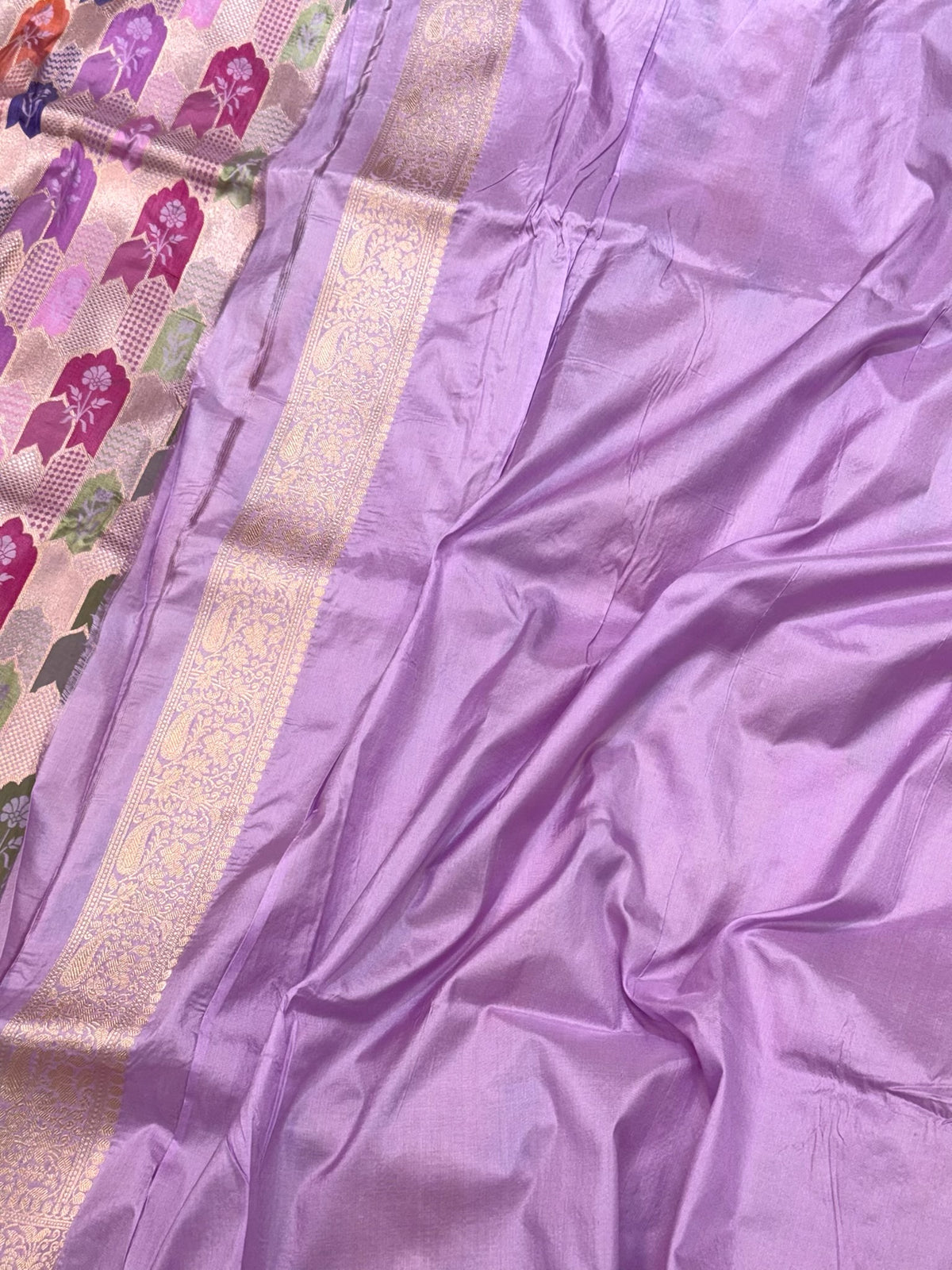 Lilac Pink Handloom Banarasi Saree | Pure Katan Mulberry Silk Banarasi Rangkaat Saree - The New Classic