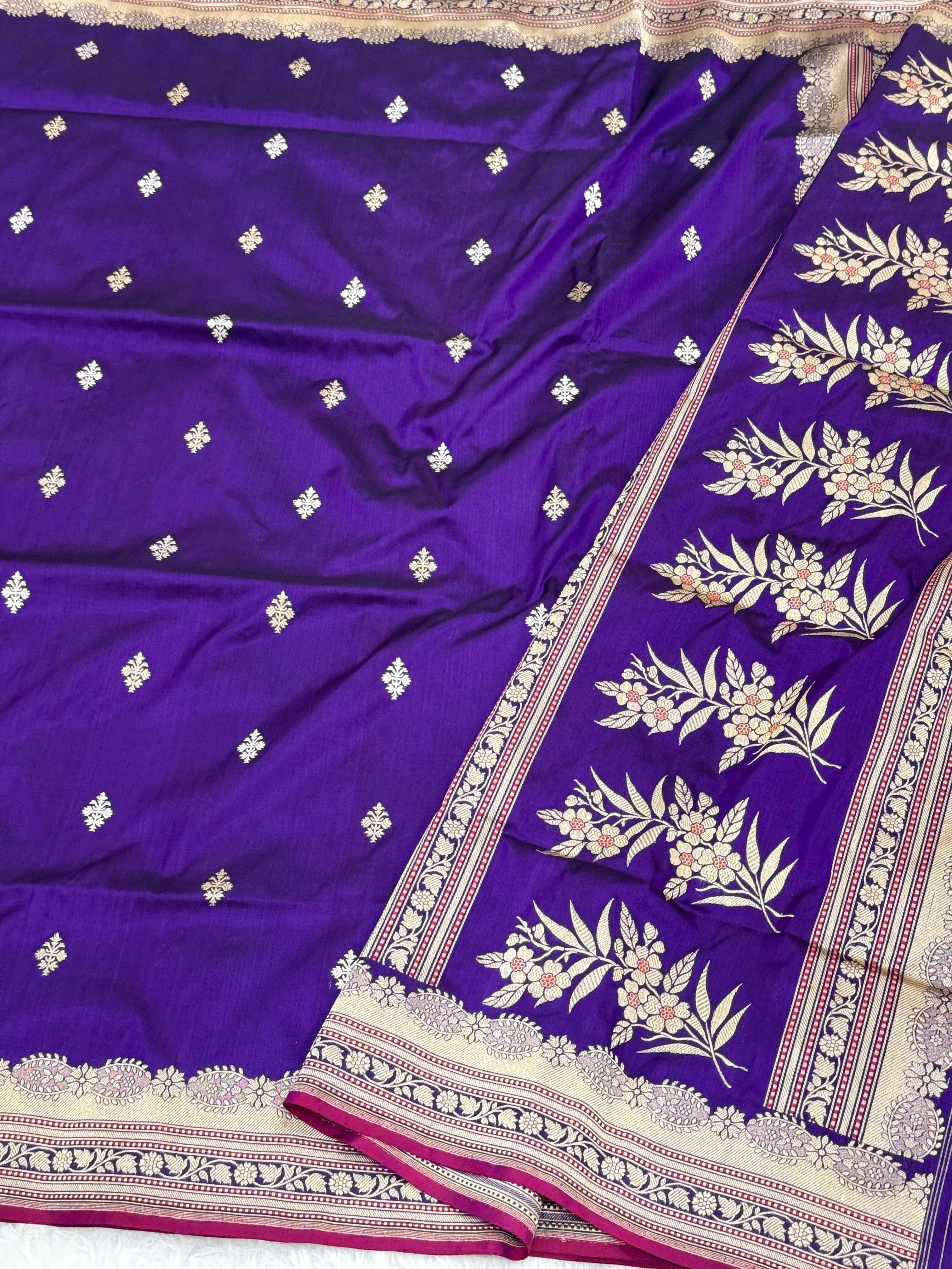 Purple Pure Mulberry Katan Silk Handwoven Banarasi Saree