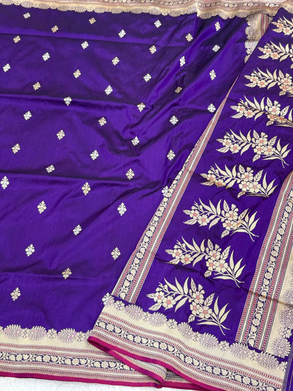 Purple Pure Mulberry Katan Silk Handwoven Banarasi Saree