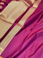Dark Magenta Pure Satin Silk Soft Drape Handwoven Banarasi Saree