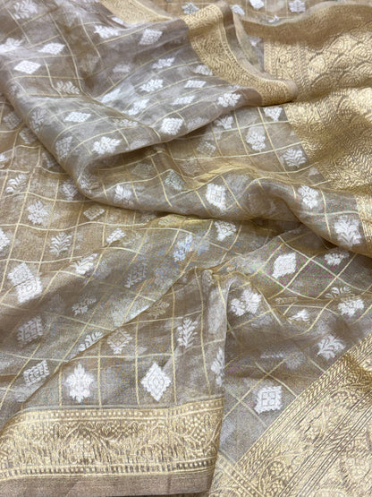 Champagne Gold Pure Tissue Silk Lightweight Handloom Banarasi Saree - Ektara Weave