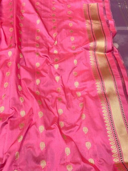 Lilac Pink Pure Kora Silk & Pure Tissue Silk - Handwoven ( Kadhwa ) Modern Banarasi Saree