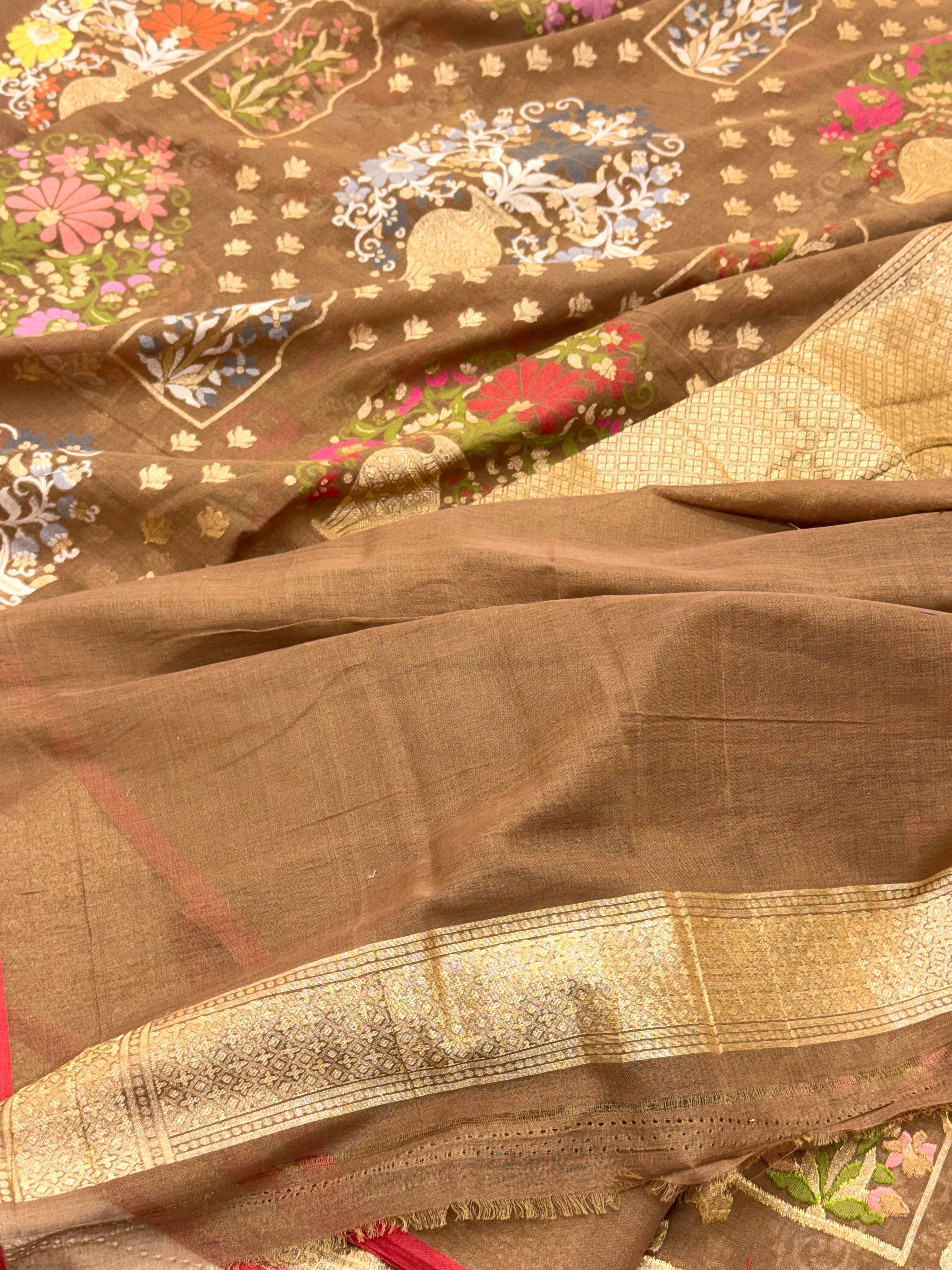 Brown Ektara Weave Handloom Jamdani Saree