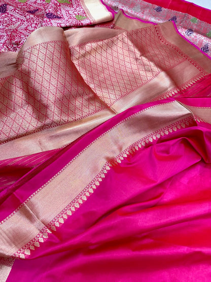 Pink Katan Silk Brocade Handwoven Saree