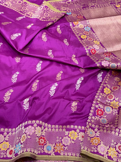Purple Banarasi Handwoven | Kadhwa Technique | Pure Mulberry Katan Silk Saree