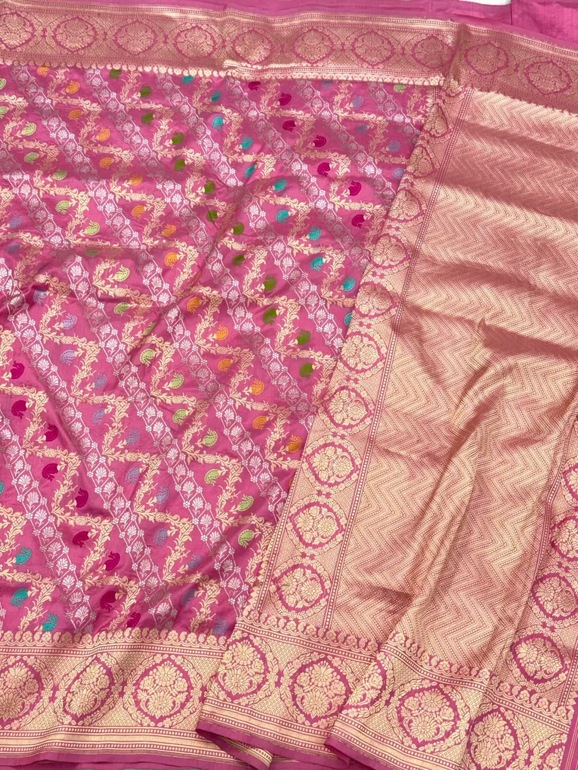 Hot Pink Pure Katan Silk Saree | Kadhwa Technique | Handwoven Banarasi Saree | 100% Pure Mulberry Silk Saree