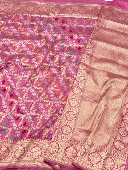 Hot Pink Pure Katan Silk Saree | Kadhwa Technique | Handwoven Banarasi Saree | 100% Pure Mulberry Silk Saree
