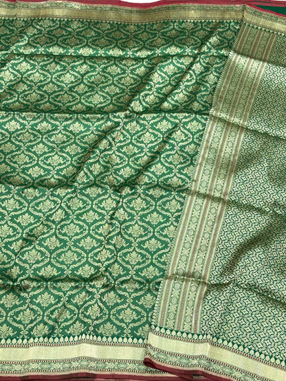 Green Pure Katan Mulberry Silk Handwoven | Kadhwa Weave | Banarasi Brocade Saree