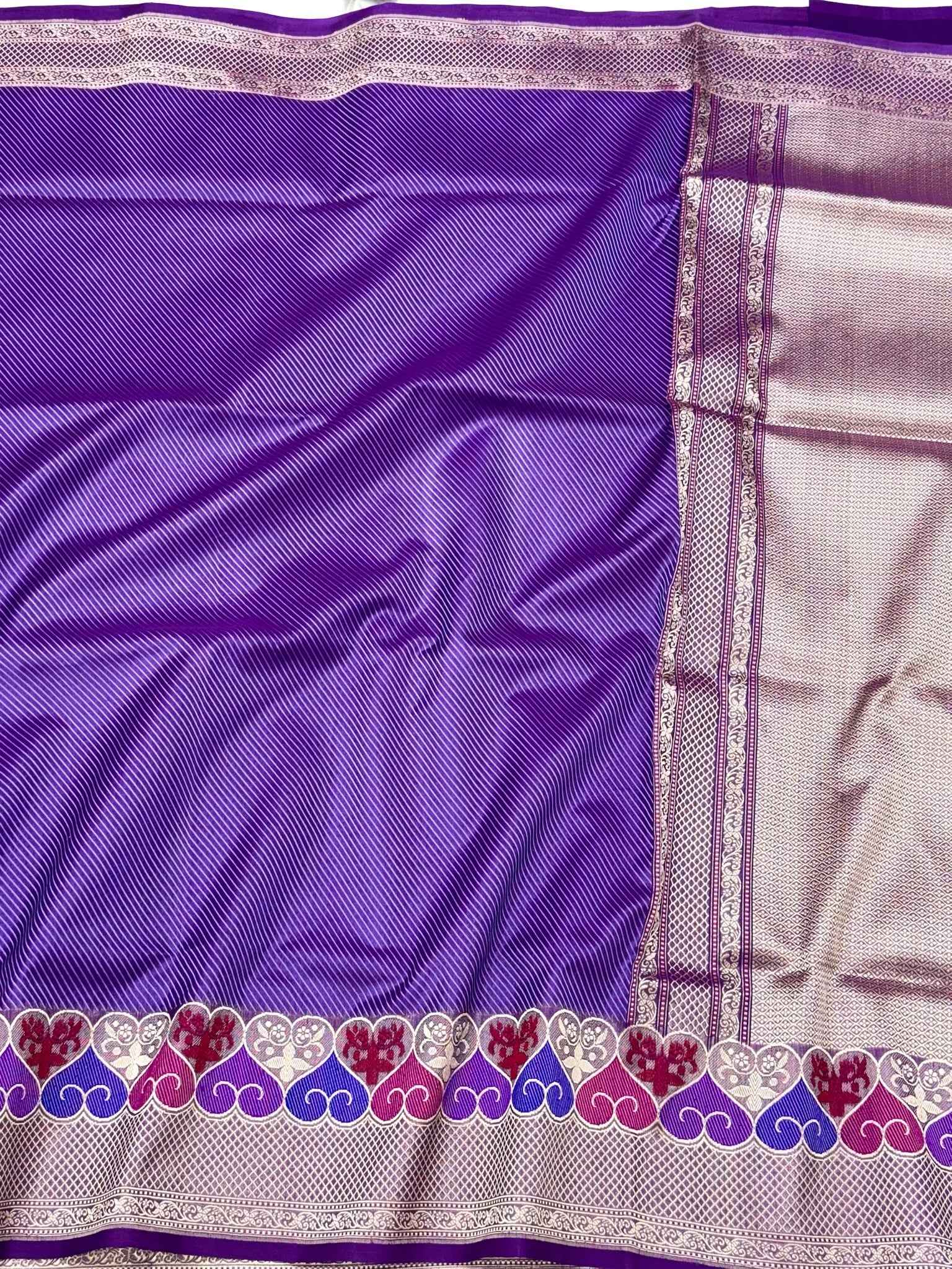 Purple Pure Mulberry Katan Silk Handwoven | Kadhwa Technique | Banarasi Saree